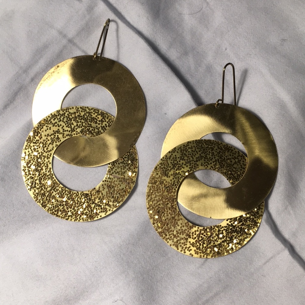 Gold Glitter Statement Earrings From Anthropologie